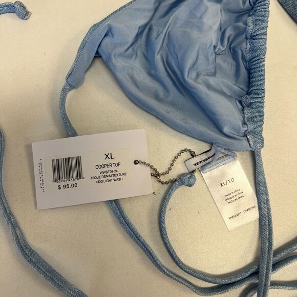 We Wore What Copper Bikini Top Womens XL Extra Large Denim String Triangle Swim - Picture 5 of 11